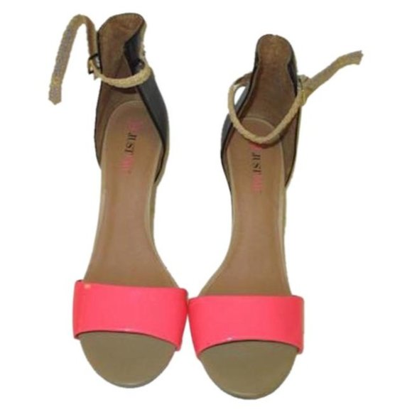 *JustFab Black and Hot Pink Patent Sandals - Picture 1 of 7
